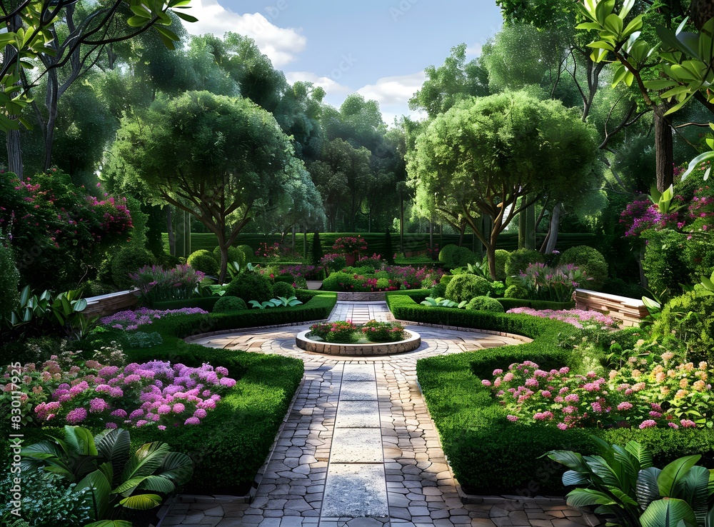 A garden landscape design render