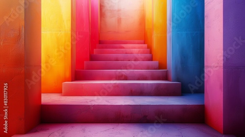 A colorful staircase with a rainbow of colors