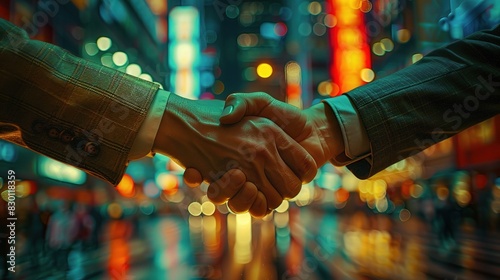 business and finance management, with two hands clasped in a handshake gesture against a backdrop