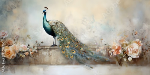 Estilizado pavão decorativo com pintura em ouro e prata. Concept Peacock Decorative, Gold and Silver Painting, Stylish Decoration photo