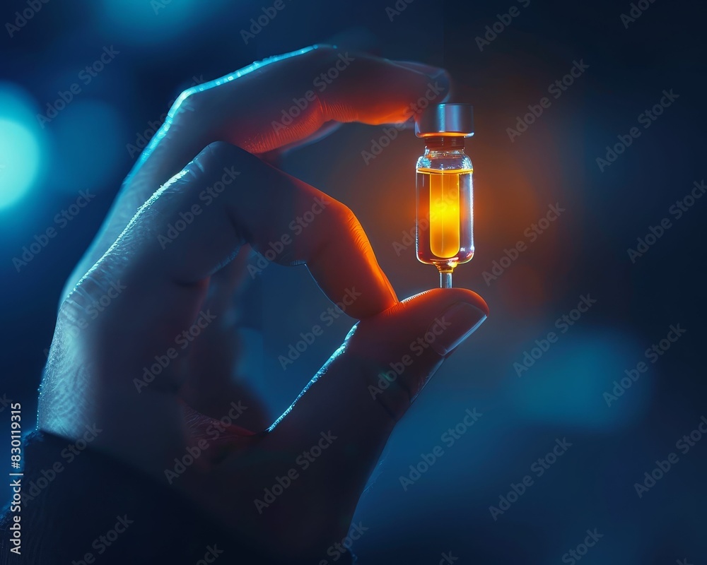 © Jiraphiphat - A close-up of a hand holding a glowing vial, representing a breakthrough in cancer medication © Jiraphiphat - A close-up of a hand holding a glowing vial, representing a breakthrough in cancer medication