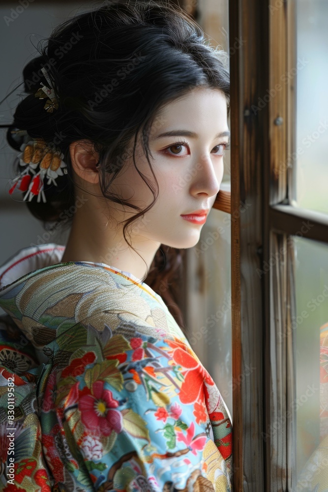 Portrait of a beautiful Japanese woman in traditional kimono Portrait of a beautiful Japanese woman in traditional kimono