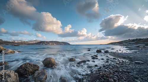 Beautiful beach views in Greece, Clean and beautiful, in winter, which in Generate AI