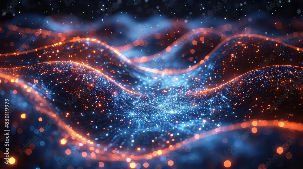 Obraz premium Futuristic neon abstract background websites big data background with glowing dynamic lines binary code stripes