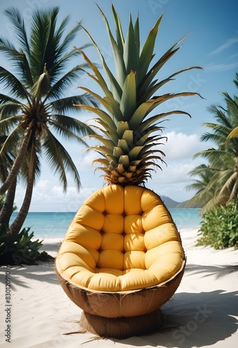 Pinaple looking furniture sofa standing on a tropical beach photo