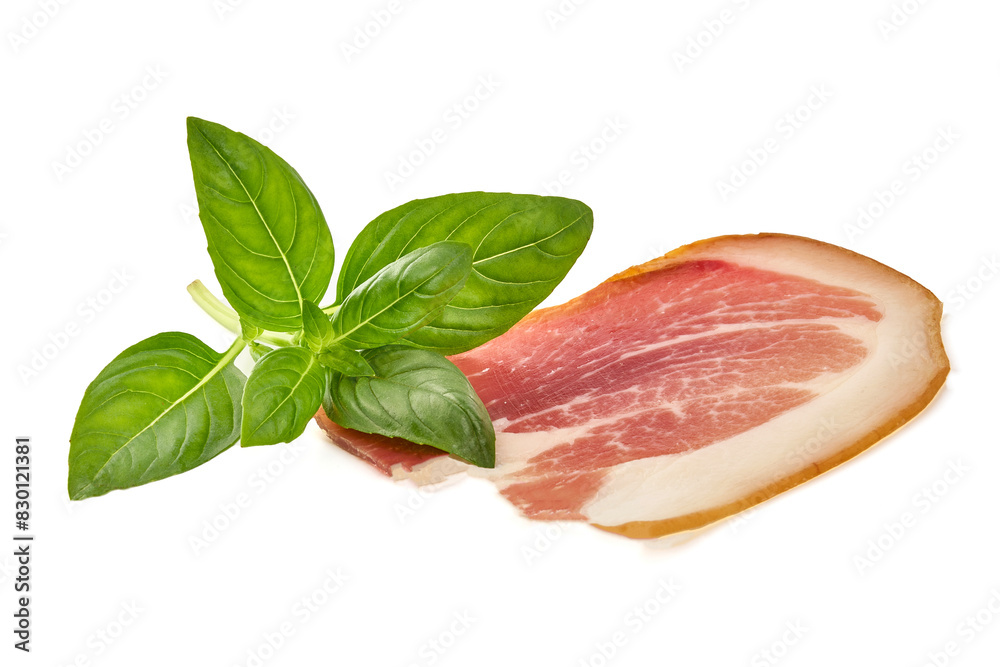 Italian prosciutto crudo or spanish jamon. Jerked meat, isolated on white background. High resolution image Italian prosciutto crudo or spanish jamon. Jerked meat, isolated on white background. High resolution image