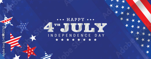 United States of America 4th of July Independence Day banner background template with usa flag and stars on blue background. Modern Vector illustration.  