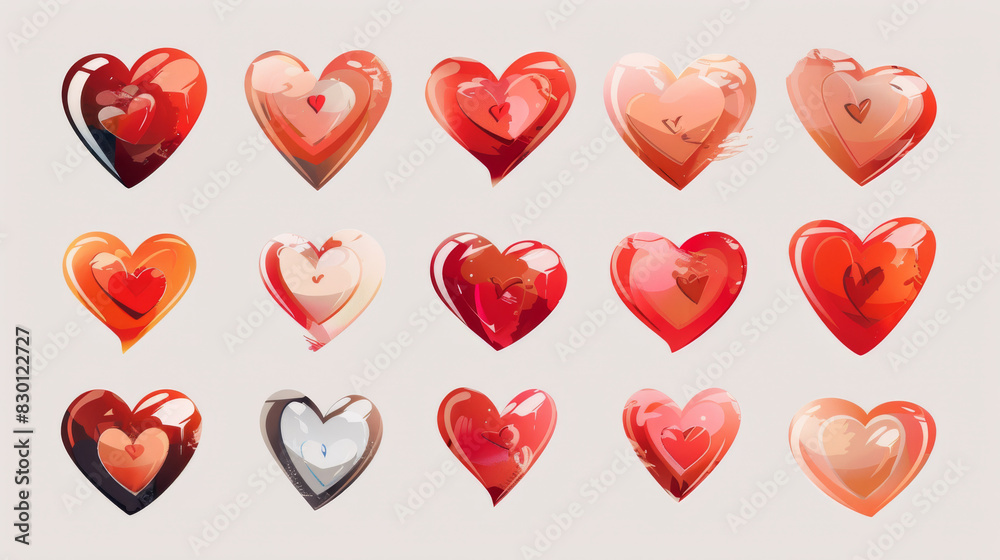 Fototapeta premium Red heart icons set