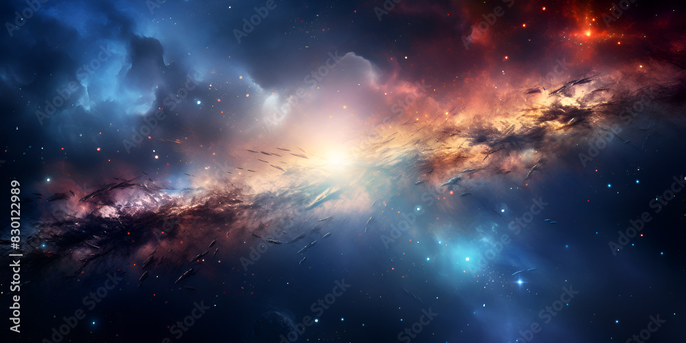 Photo space background with stardust and shining stars realistic colorful cosmos with nebula and milky way
