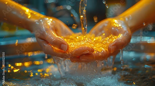 Emphasizing Health Hands Being Washed Under Running Water at a Sink photo