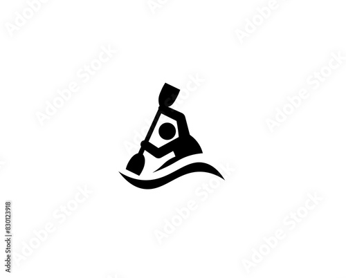 Vector illustration of a boatman on a kayak or canoe with oars