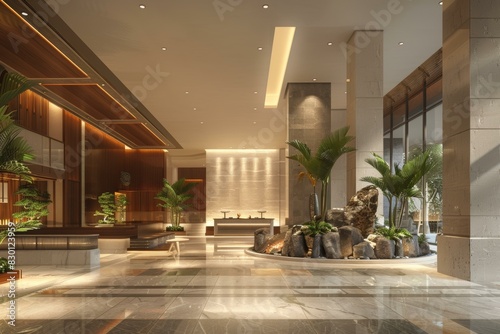 Modern Luxury Hotel Lobby Interior Design with Asian Style