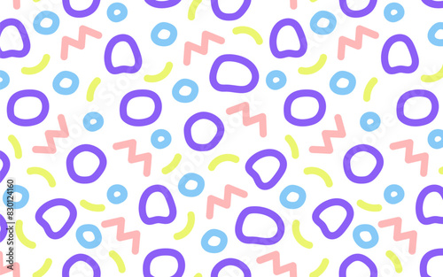 Fun colorful line doodle seamless pattern. Creative minimalist style art background for children or trendy design with basic shapes.
