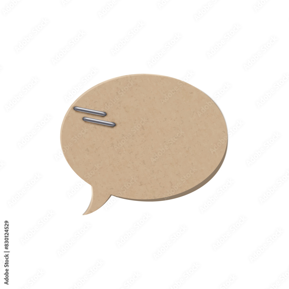 Speech bubble cardboard textured with staples, vector rounded text bubble cut from brown craft paper, chat message icon Speech bubble cardboard textured with staples, vector rounded text bubble cut from brown craft paper, chat message icon
