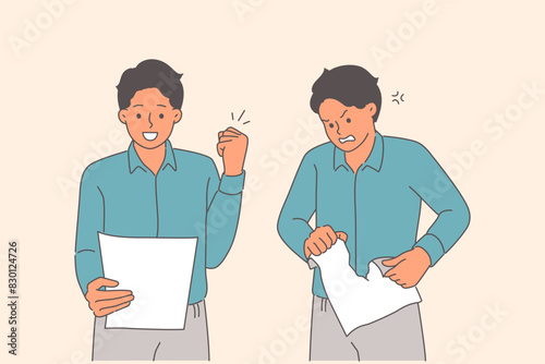 Business men have received contracts experience different emotions after reading job offer document