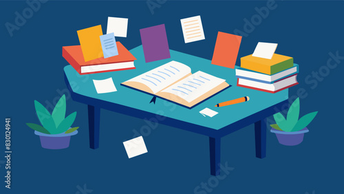 In the corner a book signing table was set up where the author greeted fans and personalized copies of their book with handwritten messages.. Vector illustration