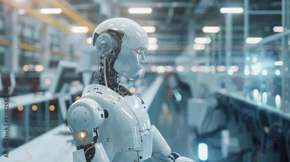 Industrial robot works automatically in smart autonomous factory. Postproducted generative AI illustration. Industrial robot works automatically in smart autonomous factory. Postproducted generative AI illustration.