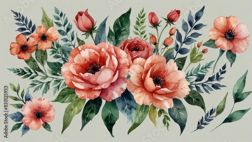 Water color flowers are suitable for wedding invitation elements. Watercolor illustration photo