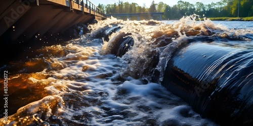 Wastewater contaminated with toxins released from sewage pipe at treatment plant. Concept Water Pollution, Toxins Contamination, Sewage Treatment Plant, Environmental Health, Wastewater Management