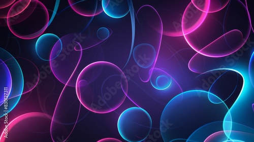 Colorful abstract background with neon waves and bubbles, creating a vibrant and dynamic visual effect with fluid shapes.