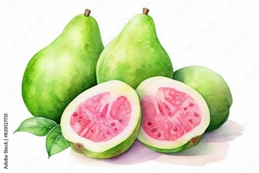Guava watercolor illustration isolated on white background