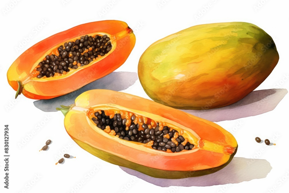 Papaya watercolor illustration isolated on white background Papaya watercolor illustration isolated on white background