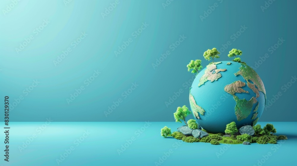 eco-friendly concept banner features a 3D illustration of the Earth with a vibrant tree growing on it, symbolizing nature and environmental conservation. eco-friendly concept banner features a 3D illustration of the Earth with a vibrant tree growing on it, symbolizing nature and environmental conservation.