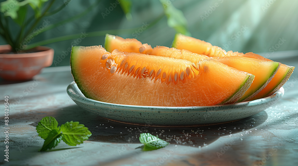 Ripe and juicy melon slices on a plate. Ripe and juicy melon slices on a plate.