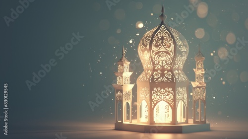 A beautifully designed white lantern with intricate patterns banner template