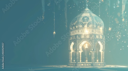A beautifully designed white lantern with intricate patterns banner template