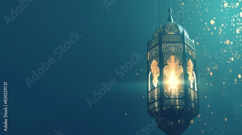 Perfect for celebrating Ramadan, Eid al-Fitr, and Eid al-Adha, the vector illustration includes religious motifs such as a crescent moon, mosque, and goat, symbolizing the holy festivals. photo