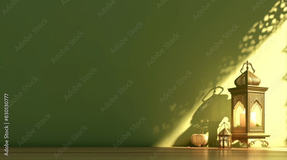 Ornate Islamic lanterns with glowing lights on teal background for Eid al-Adha celebration.