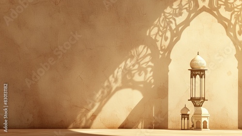 Intricately detailed Islamic lantern casting beautiful shadows for Eid al-Adha celebration.