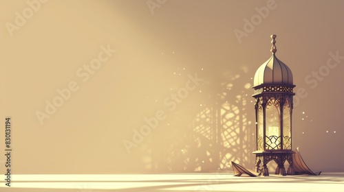 Intricately detailed Islamic lantern casting beautiful shadows for Eid al-Adha celebration.