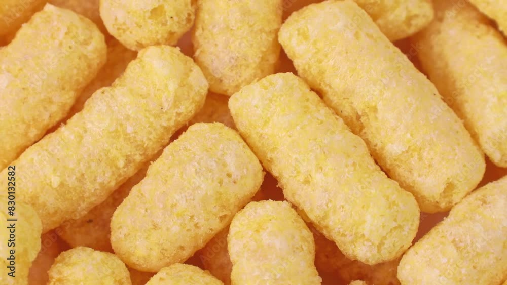 Yellow corn sticks circle rotation close up top view