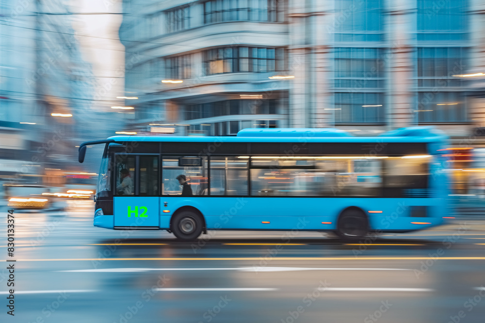 Green fuel concept. City bus powered by Hydrogen. Eco-friendly public transportation. Green fuel concept. City bus powered by Hydrogen. Eco-friendly public transportation.