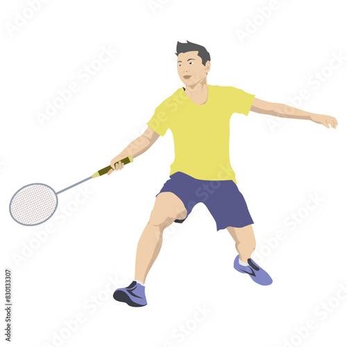 The badminton player doing dropshot technique. man playing badminton vector illustration