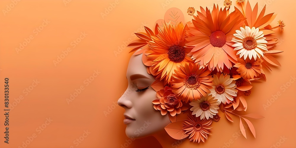 Paper cut flowers in face silhouette copy space Womens Day concept. Concept Paper Cut Flowers, Face Silhouette, Copy Space, Women's Day, Concept Paper cut flowers in face silhouette copy space Womens Day concept. Concept Paper Cut Flowers, Face Silhouette, Copy Space, Women's Day, Concept