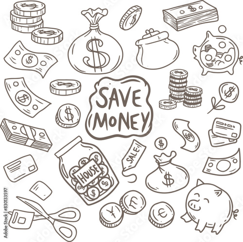 SAVE MONEY HAND DRAWN DOODLES VECTOR