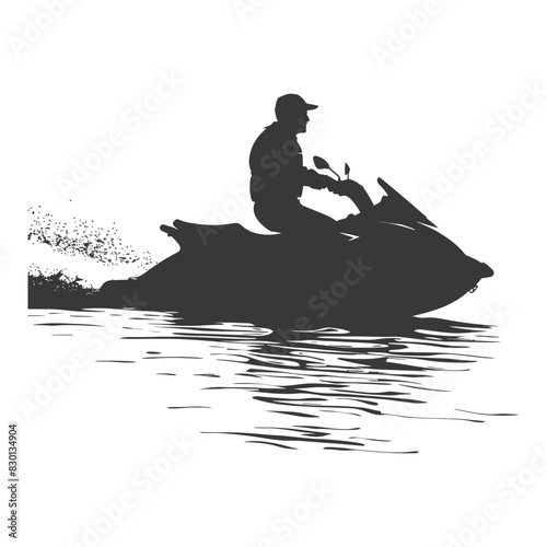 silhouette elderly man riding jet ski full body black color only