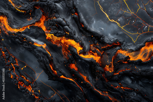 Fiery Lava Flow in Detailed Closeup