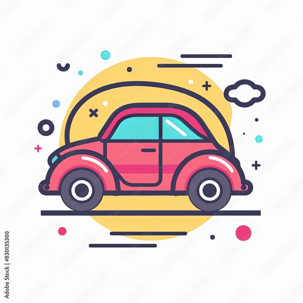 Obraz premium A cartoon car with a yellow background