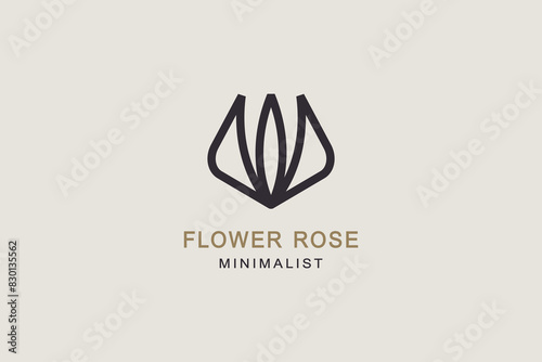  Rose flower icon minimal logo design. Beauty aesthetics vector art.