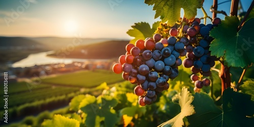 Sunset over a scenic vineyard with ripening grapes. Concept Vineyard, Sunset Photography, Ripening Grapes, Landscape, Scenic View