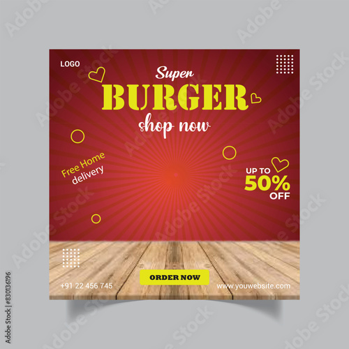 burger social media post and instsgram post design tenplate