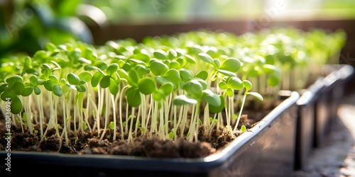 Close-up Shot of Indoor-Grown Broccoli Microgreens in a Home Garden Setting. Concept Close-up Shots, Indoor Gardening, Broccoli Microgreens, Home Garden, Nature Photography