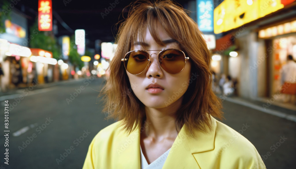 photo of beautiful asian woman in yellow outfit at asian street night market , generative AI photo of beautiful asian woman in yellow outfit at asian street night market , generative AI