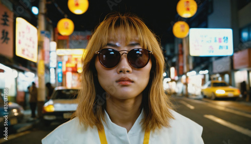 photo of beautiful asian woman in yellow outfit at asian street night market , generative AI © Flash