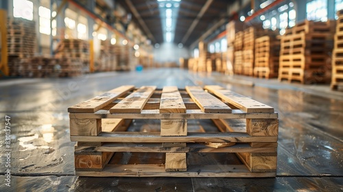 Wooden pallet stacked in empty warehouse