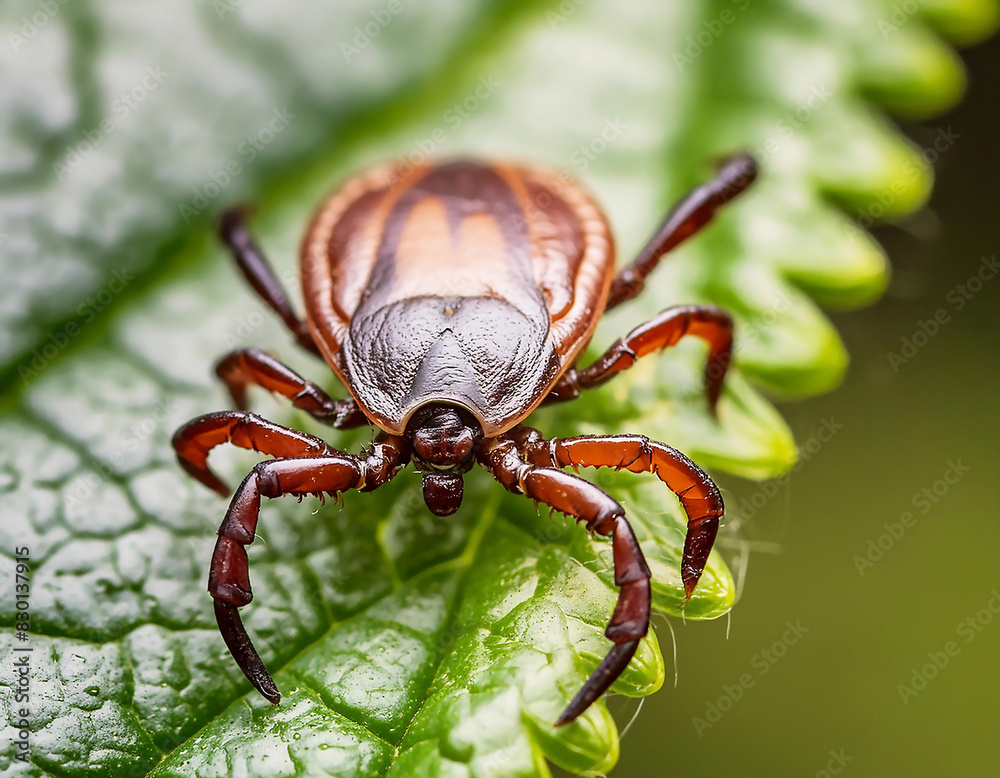 Fototapeta premium Immagine dettagliata di una zecca femmina adulta portatrice di Lyme, insetto di Borreliosi.